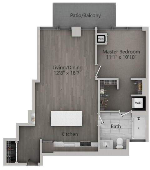 Floor plan for 1 bed, 1 bath, 790 sqft